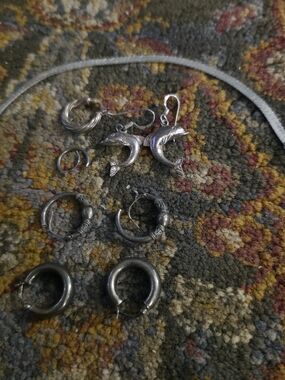 Vintage Silver Mixed Earrings Set With Silver Bracelet